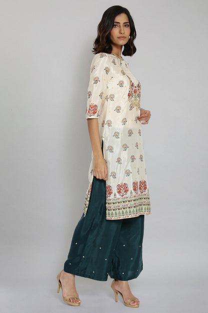 Ecru Embroidered Festive kurta - wforwoman