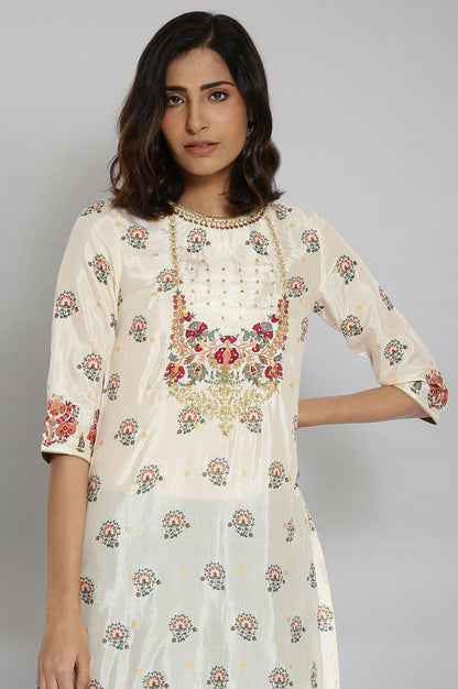 Ecru Embroidered Festive kurta - wforwoman