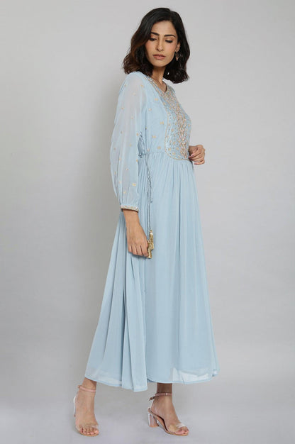 Light Blue Embroidered Gathered Victorian Dress - wforwoman
