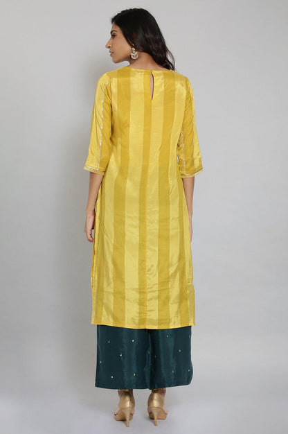 Yellow Embroidered Striped Straight kurta - wforwoman
