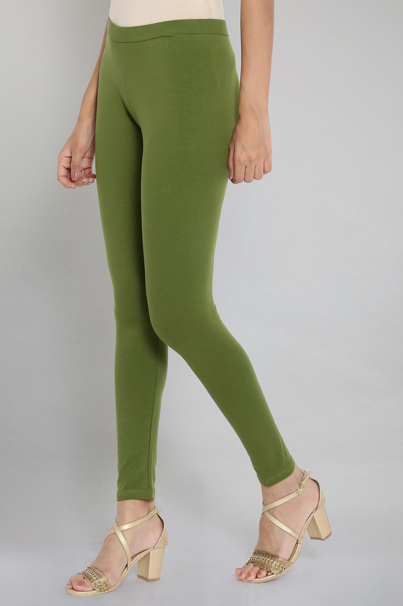 Olive Green Solid Tights