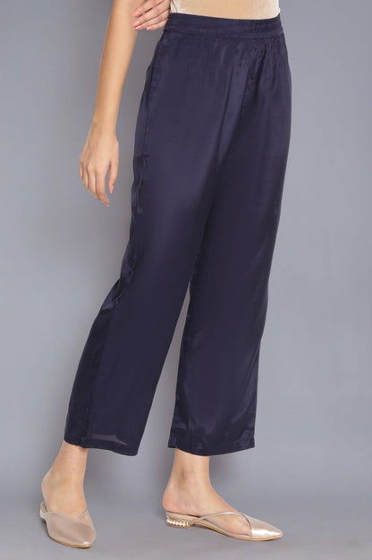Navy Blue Solid Straight Pants - wforwoman