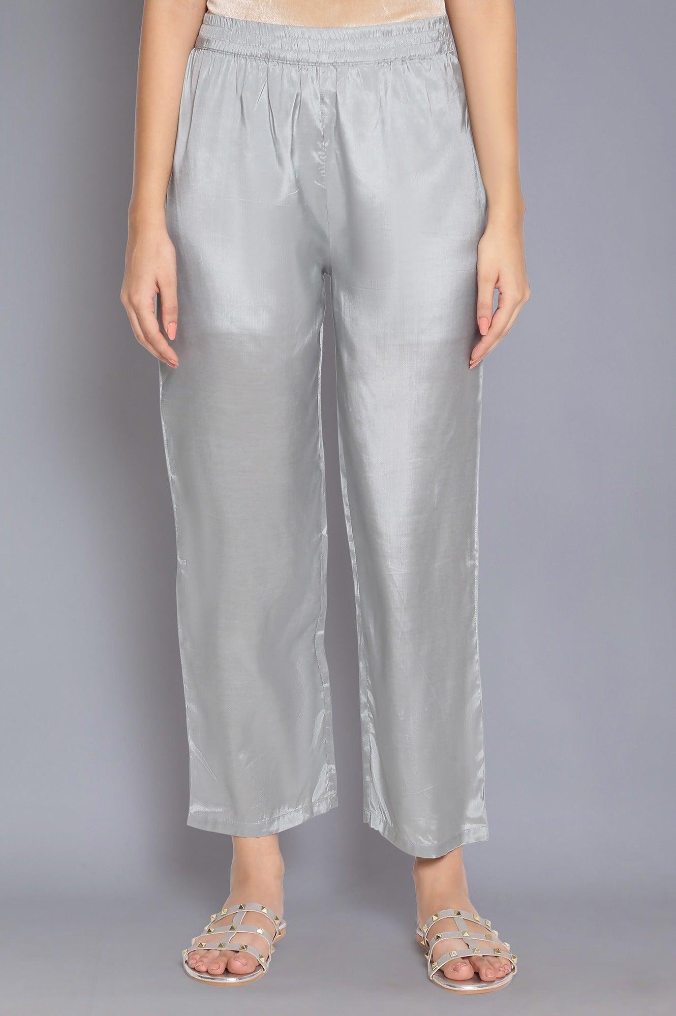 Grey Solid Straight Pants - wforwoman