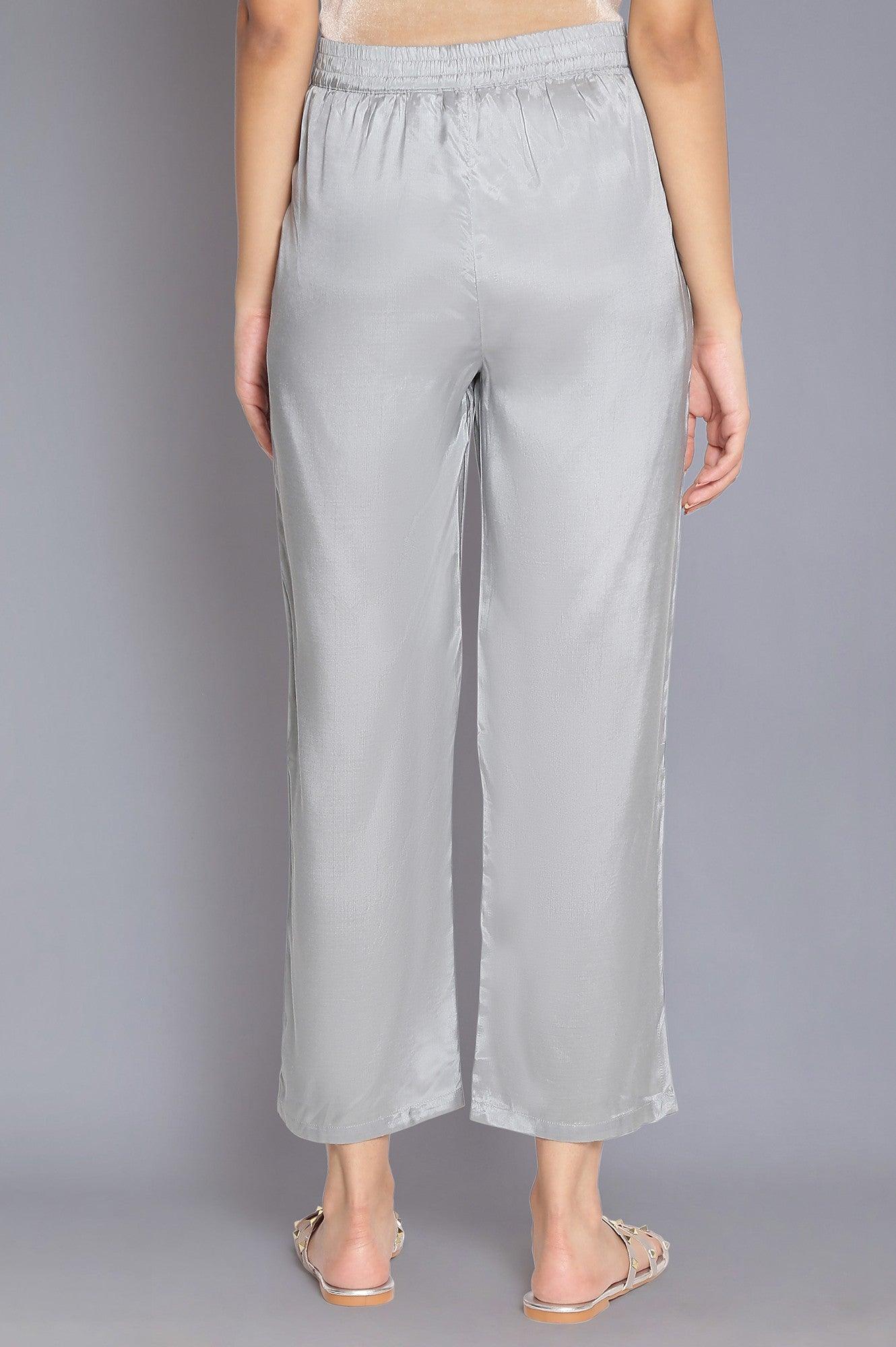 Grey Solid Straight Pants - wforwoman