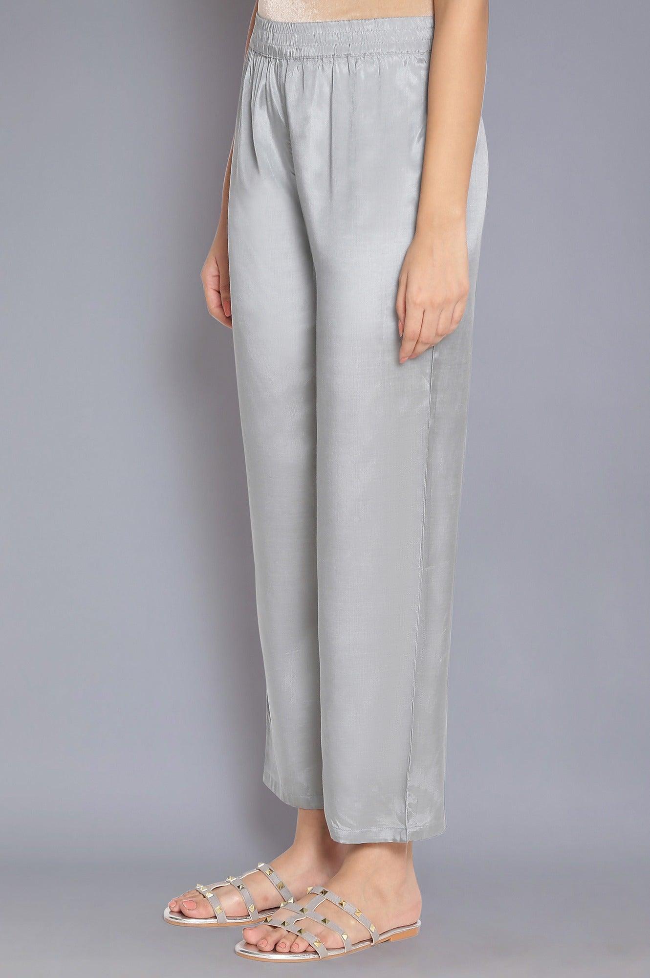 Grey Solid Straight Pants - wforwoman