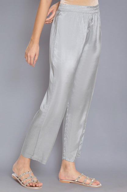 Grey Solid Straight Pants - wforwoman