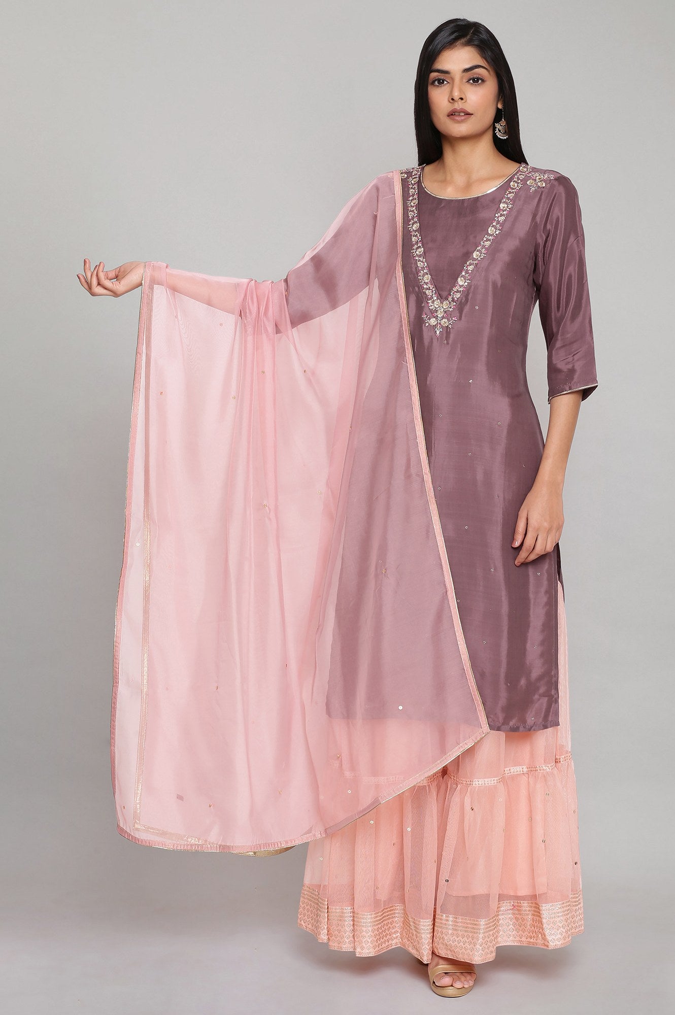 Pink Solid Organza Dupatta