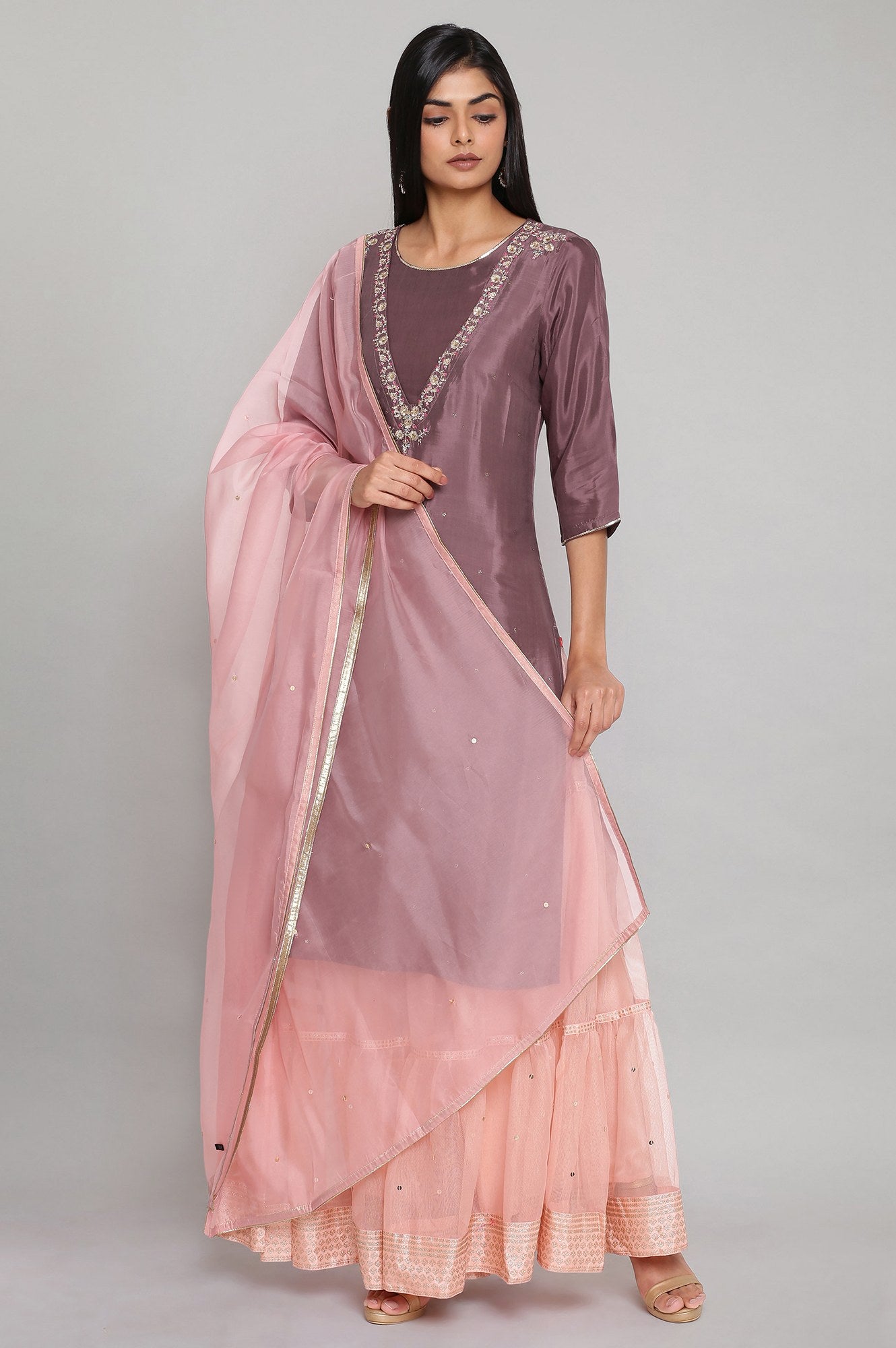 Pink Solid Organza Dupatta