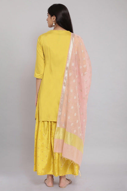 Light Yellow Embroidered kurta-Sharara-Dupatta Set - wforwoman