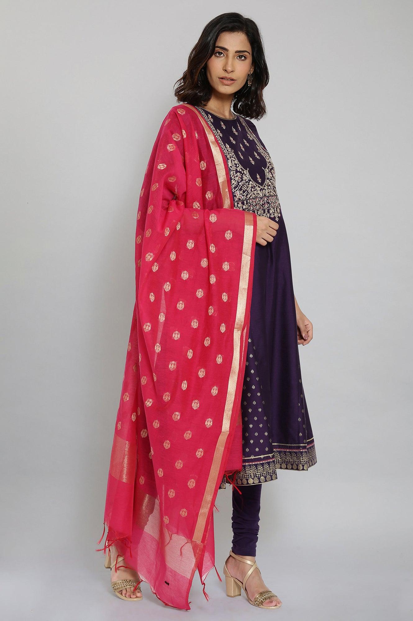 Purple Embroidered Panelled kurta-Churidars- Dupatta Set - wforwoman