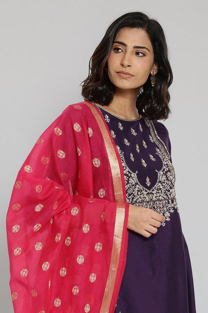 Purple Embroidered Panelled kurta-Churidars- Dupatta Set - wforwoman