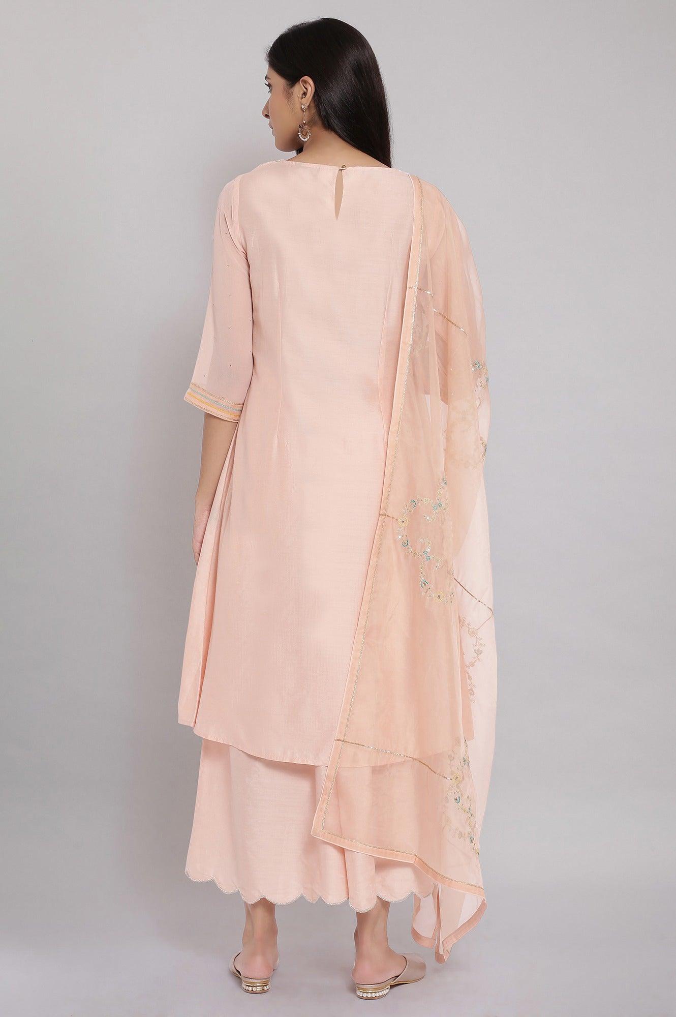 Light Pink Floral Print kurta-Parallel Pants-Dupatta Set - wforwoman