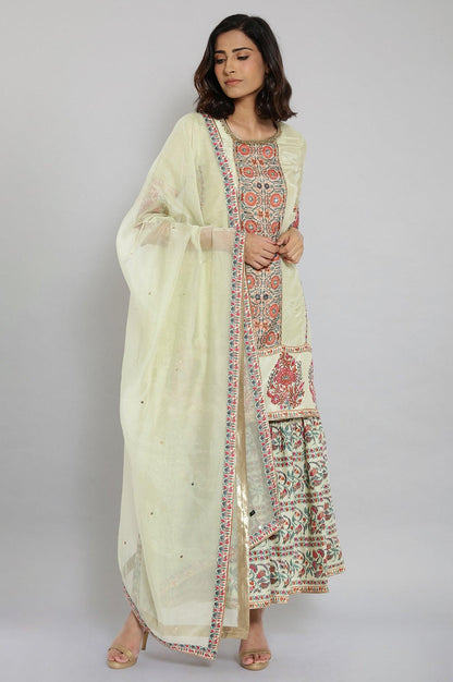 Light Green Floral Print kurta-Sharara-Dupatta Set - wforwoman