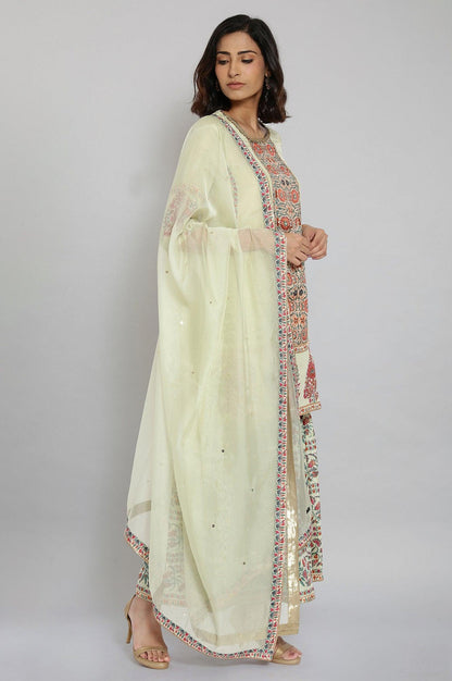 Light Green Floral Print kurta-Sharara-Dupatta Set - wforwoman