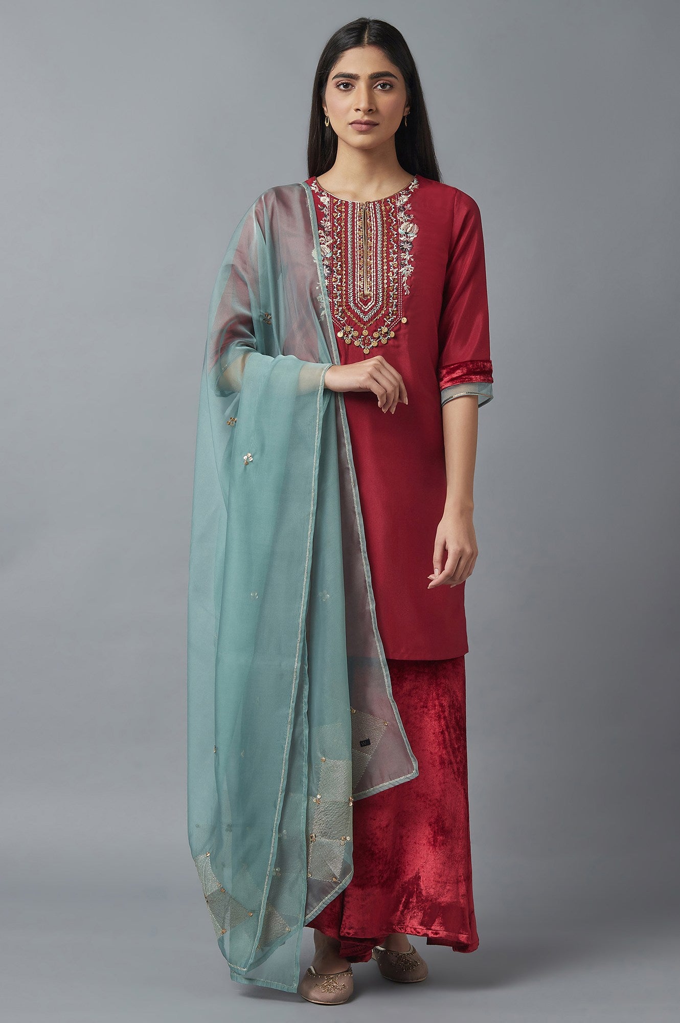 Red Short kurta-Sharara-Dupatta Set