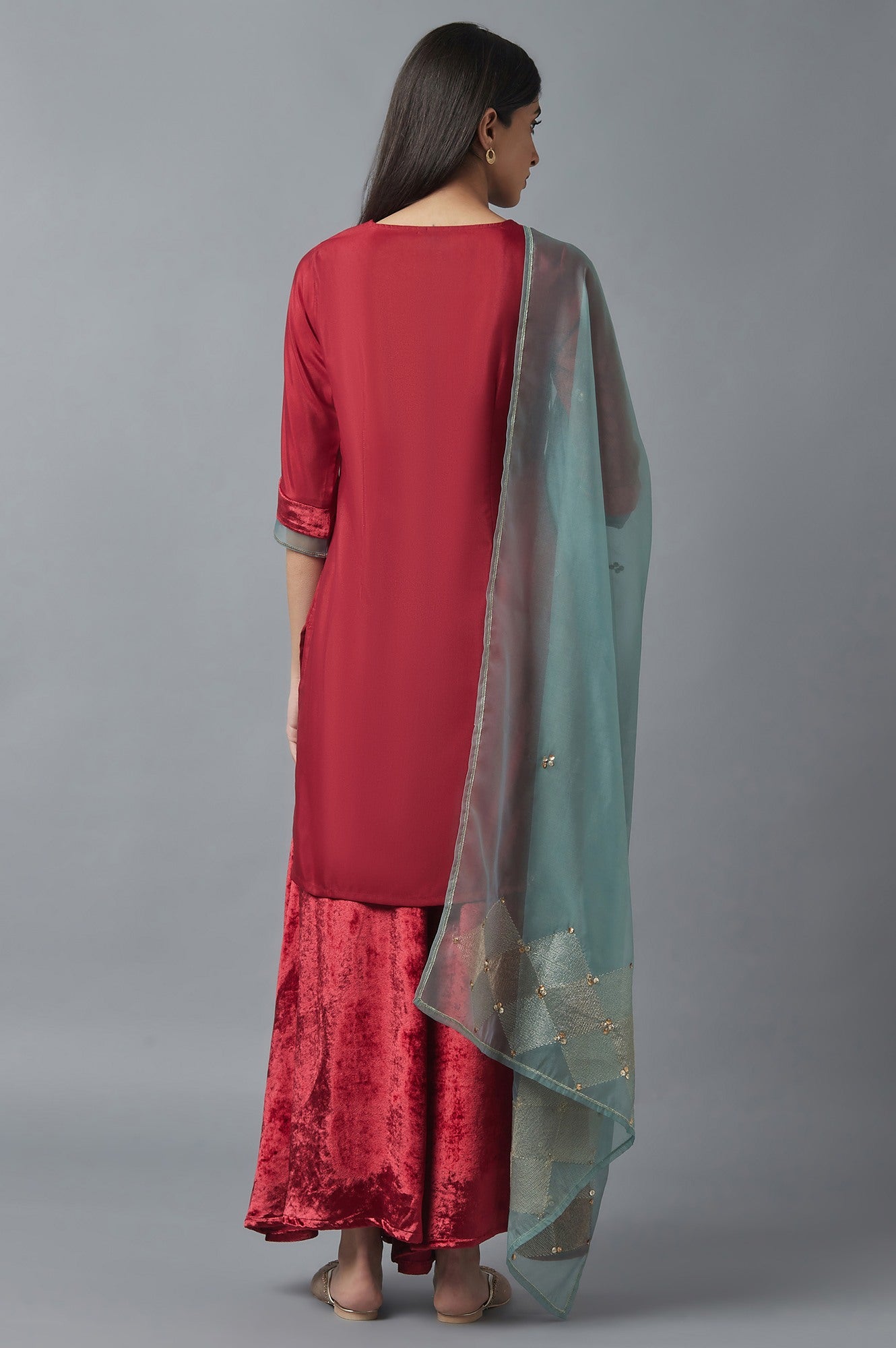 Red Short Kurta-Sharara-Dupatta Set