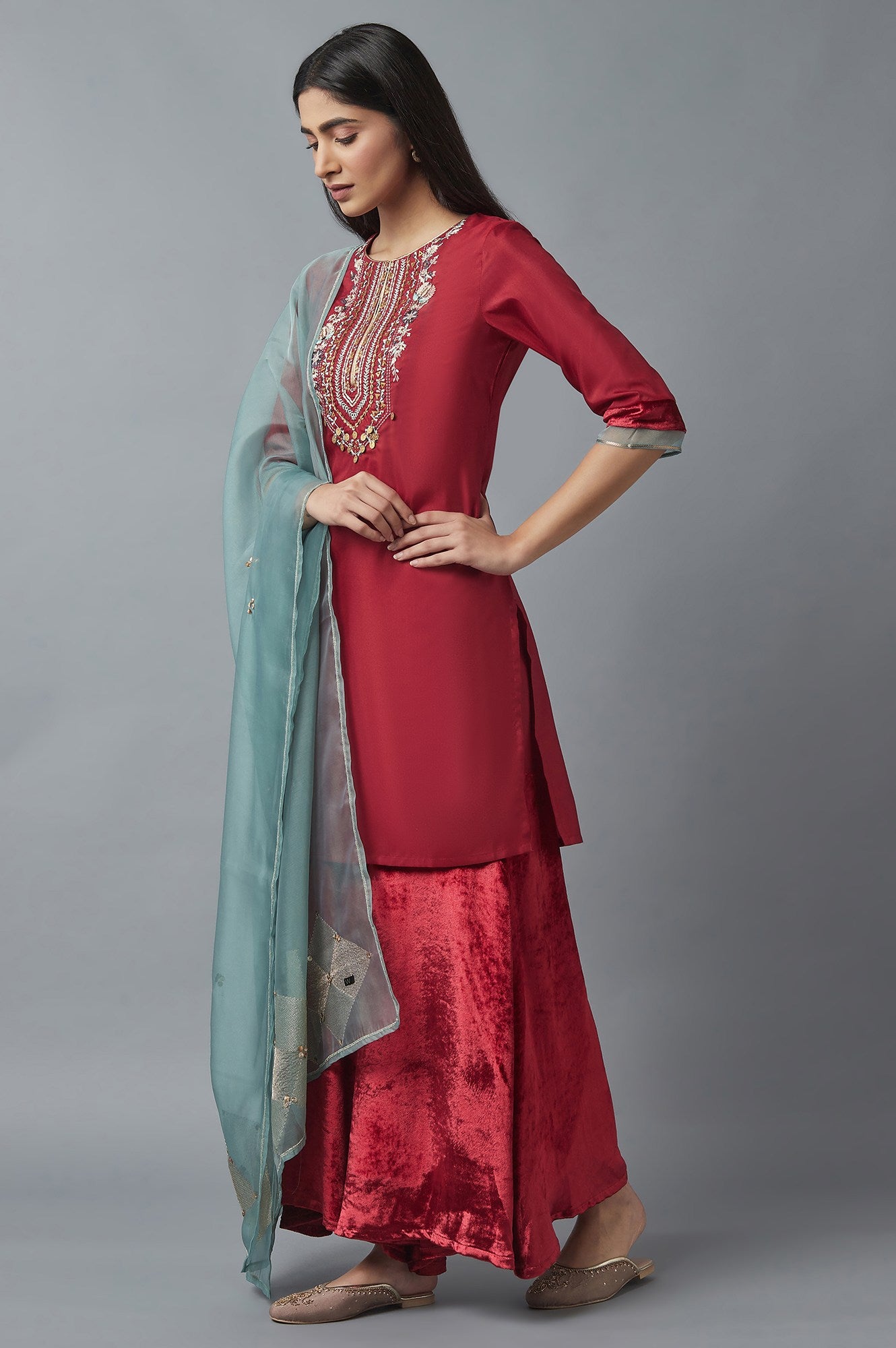 Red Short kurta-Sharara-Dupatta Set