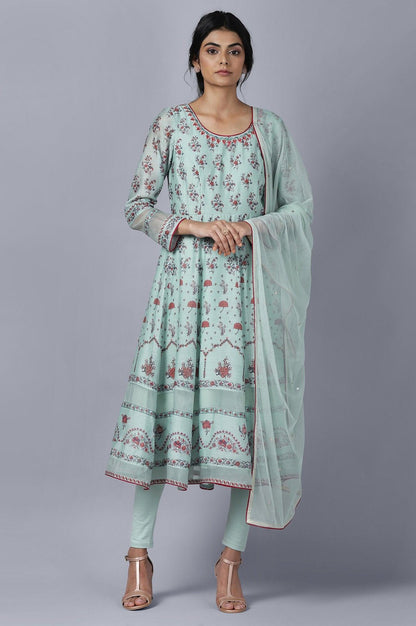 Light Blue Anarkali Tights Drape Set - wforwoman