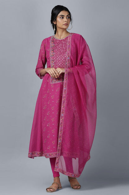 Dark Pink kurta Tights Dupatta Set - wforwoman