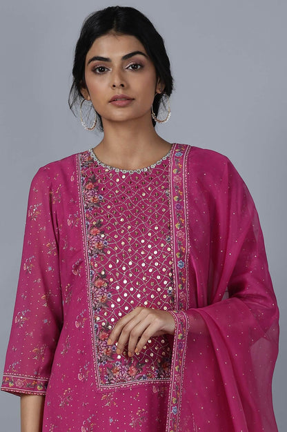 Dark Pink kurta Tights Dupatta Set - wforwoman