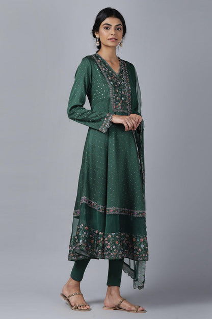 Dark Green kurta Tights Dupatta Set - wforwoman