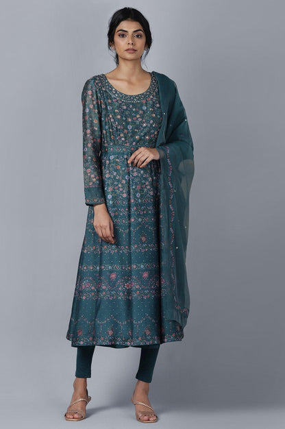 Dark Green Anarkali kurta Tights Dupatta Set - wforwoman