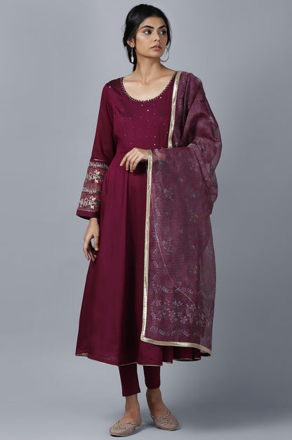 Maroon Anarkali kurta Tights Dupatta Set