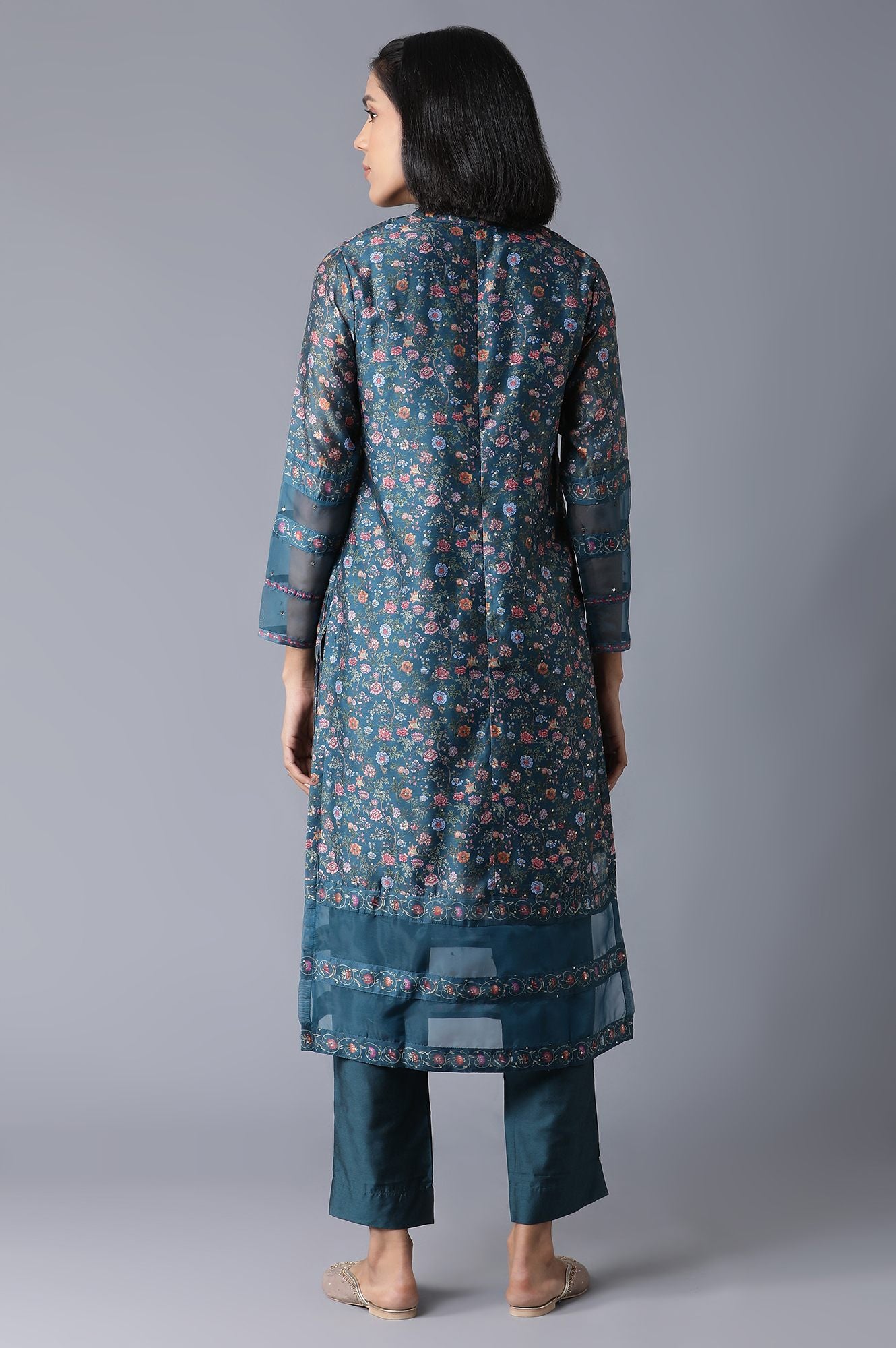 Dark Green Floral Print kurta With Pants (Wishful X Rahul Mishra)