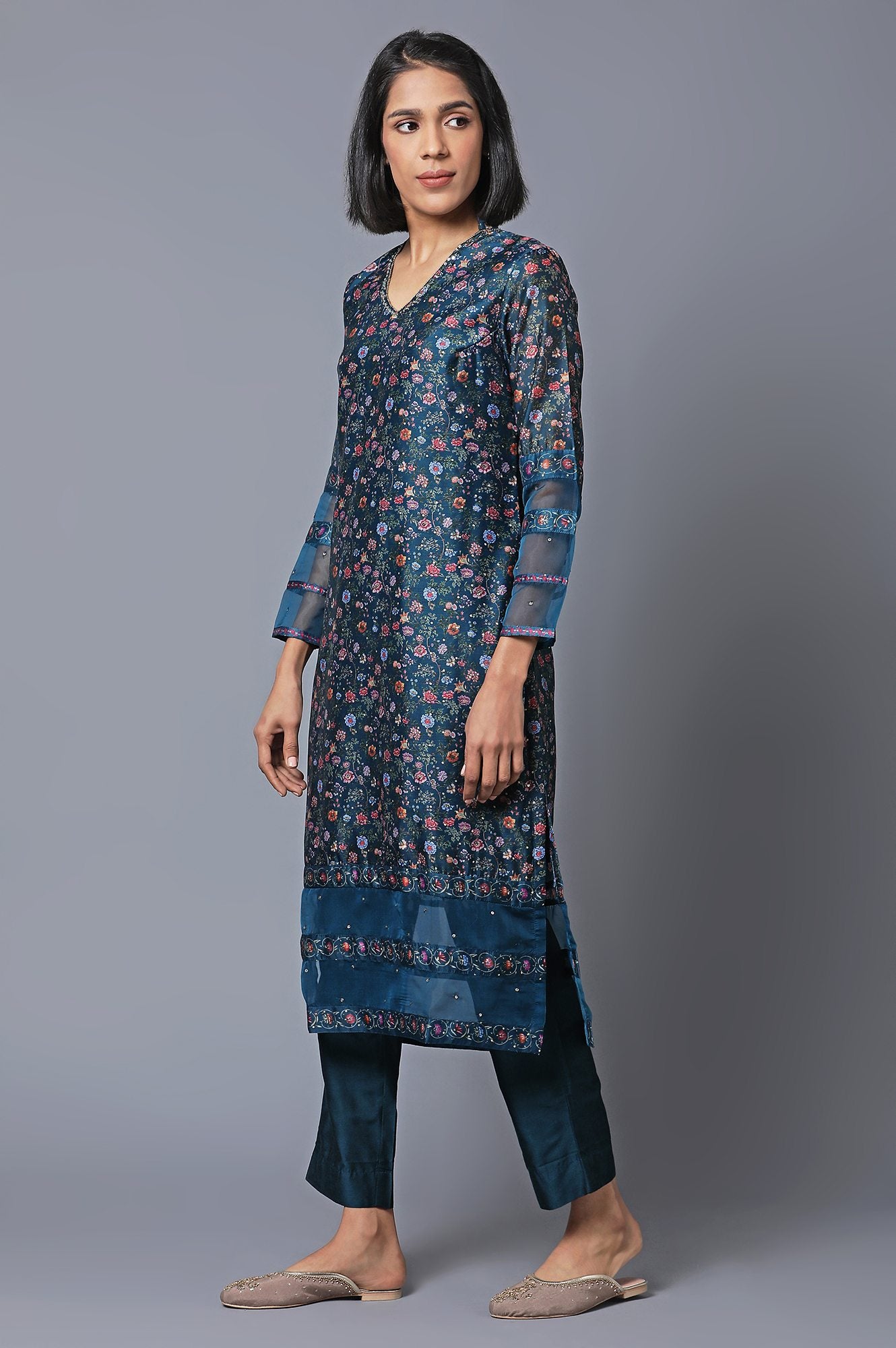 Dark Green Floral Print kurta With Pants (Wishful X Rahul Mishra)