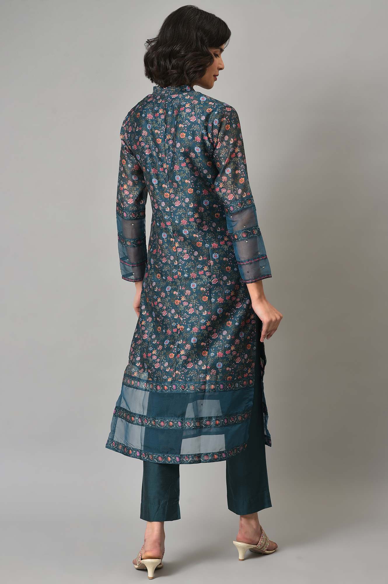 Dark Green Floral Print kurta With Pants (Wishful X Rahul Mishra)