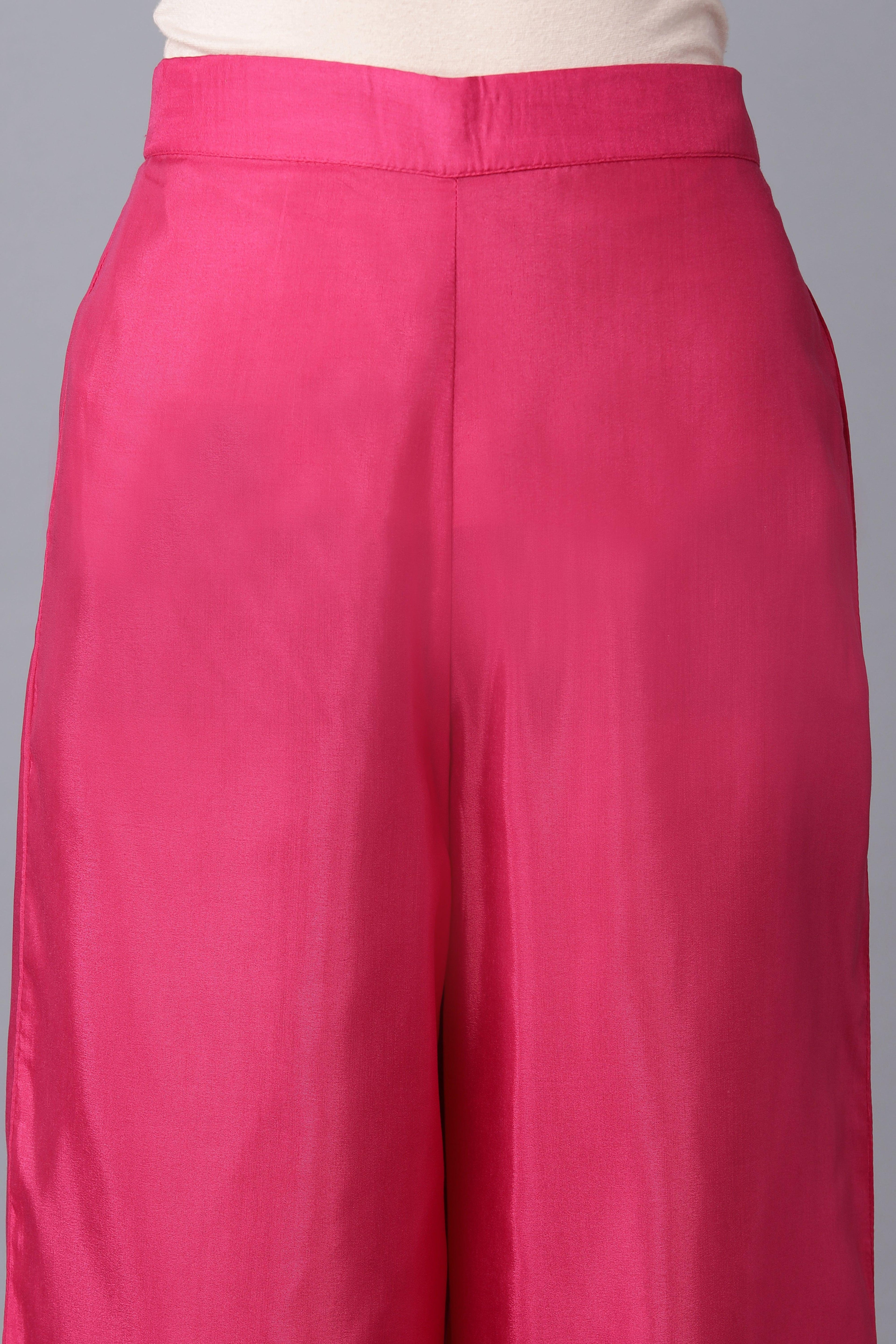 Dark Blue Embroidered kurta-Pink Parallel Pants-Dupatta - wforwoman