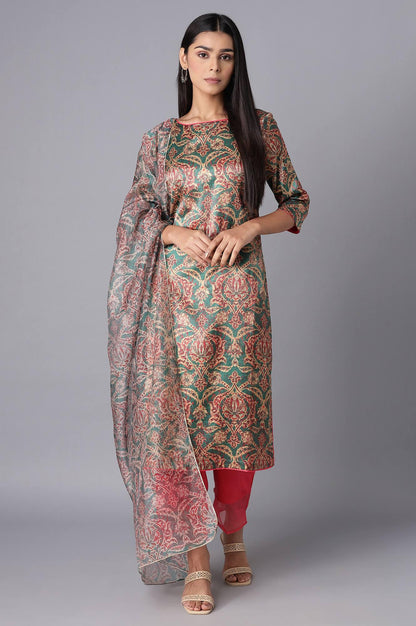 Pine Green kurta-Slim Pant-Dupatta Set - wforwoman