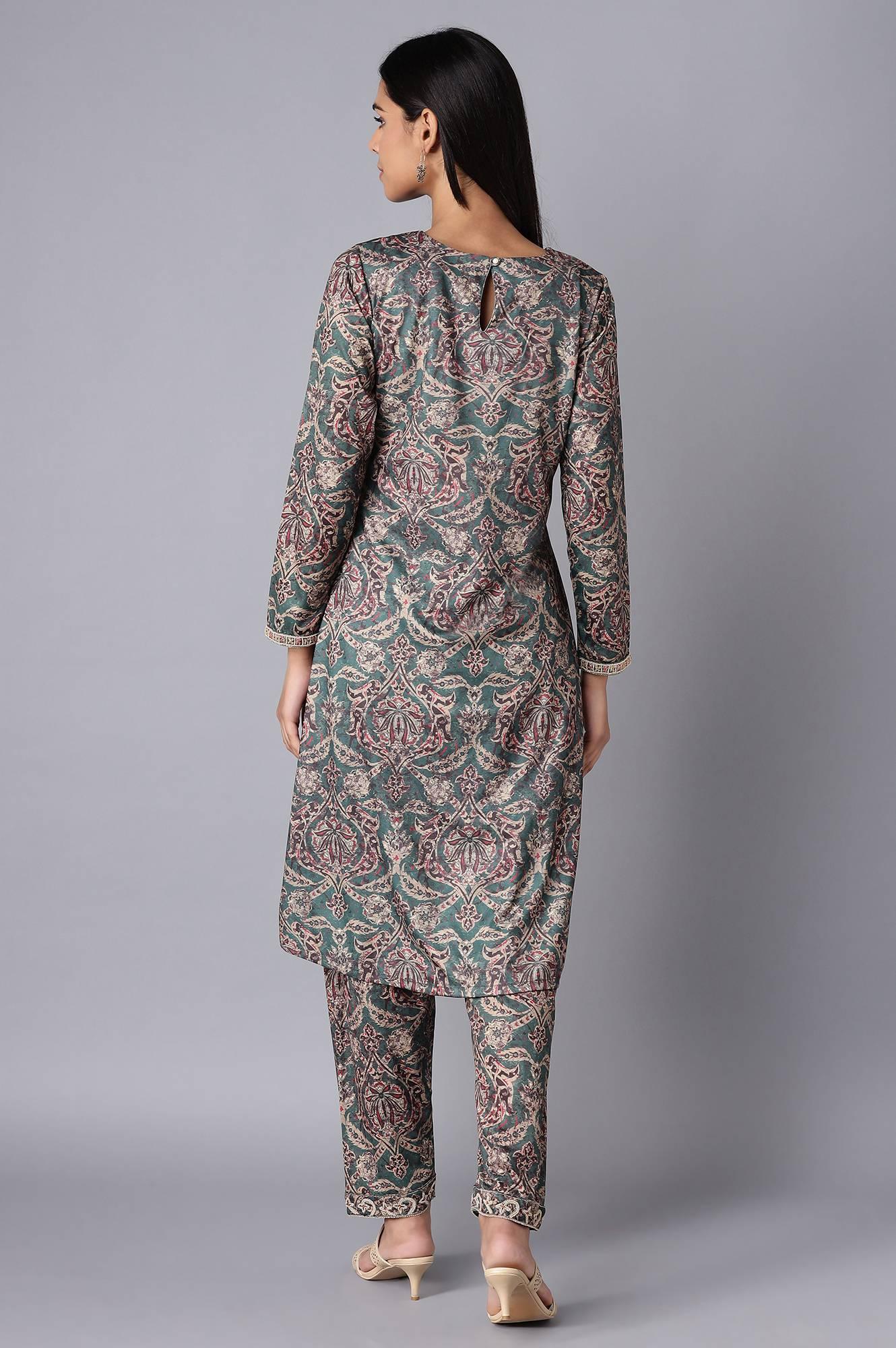 Green kurta and Afgani Salwar Set - wforwoman