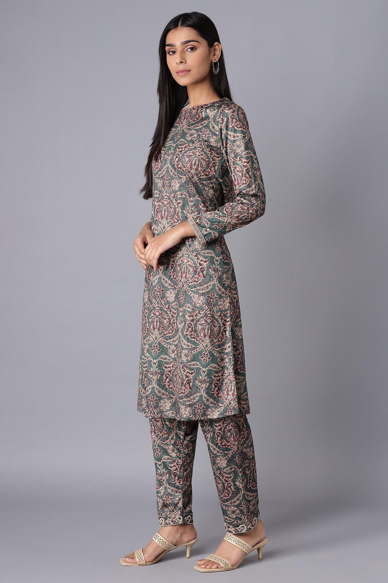 Green kurta and Afgani Salwar Set - wforwoman