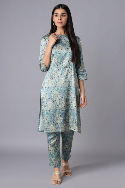 Smoke Blue kurta-Slim Pant Set - wforwoman