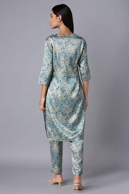 Smoke Blue kurta-Slim Pant Set - wforwoman