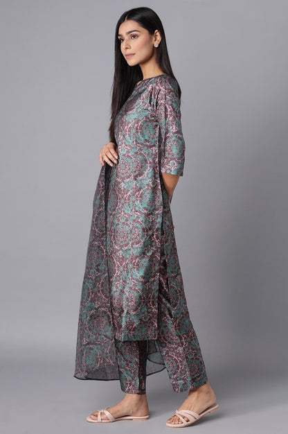 Dark Brown kurta-Slim Pants- Dupatta Set - wforwoman