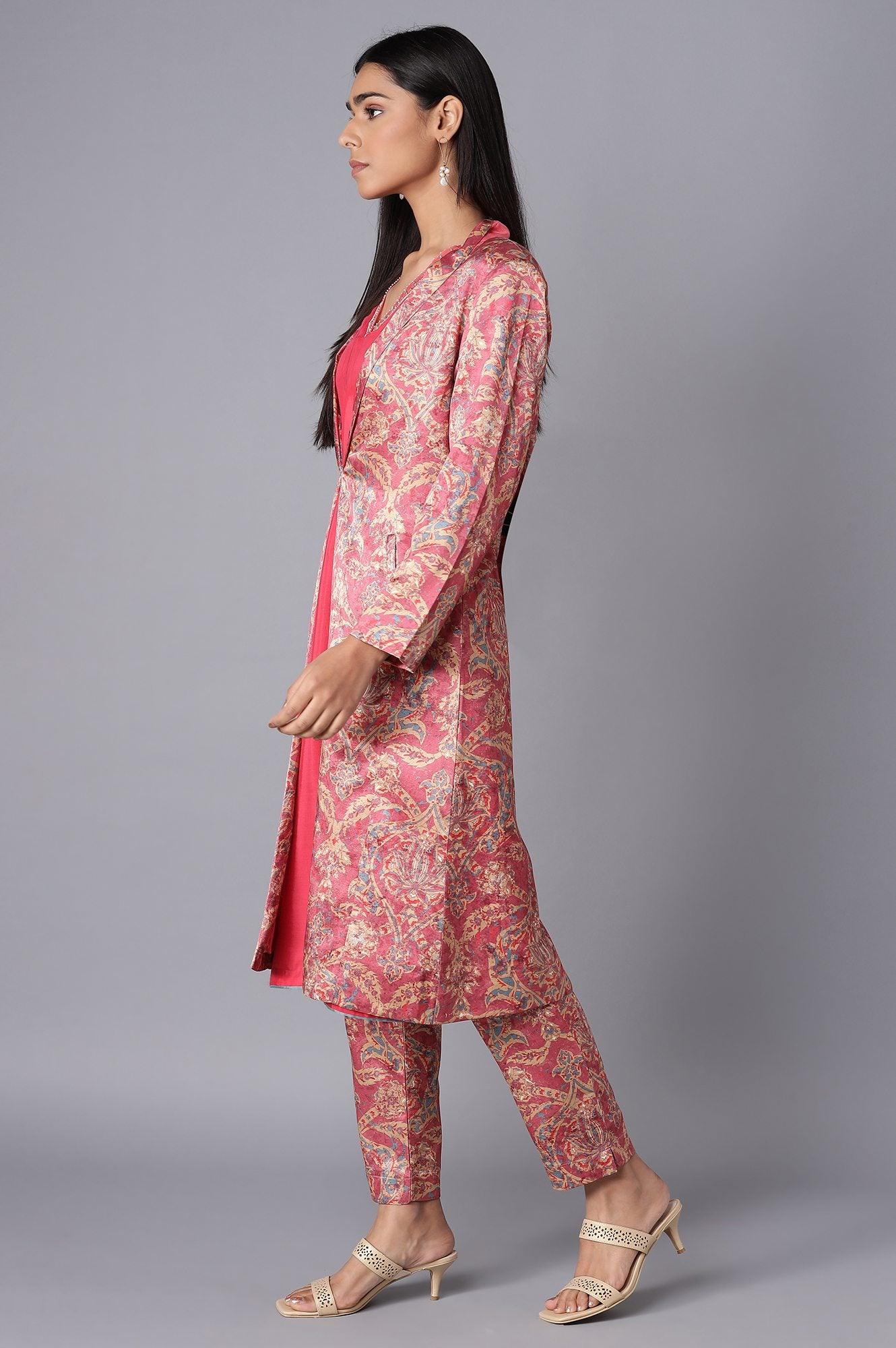 Pink Pant Suit With kurta Set - wforwoman