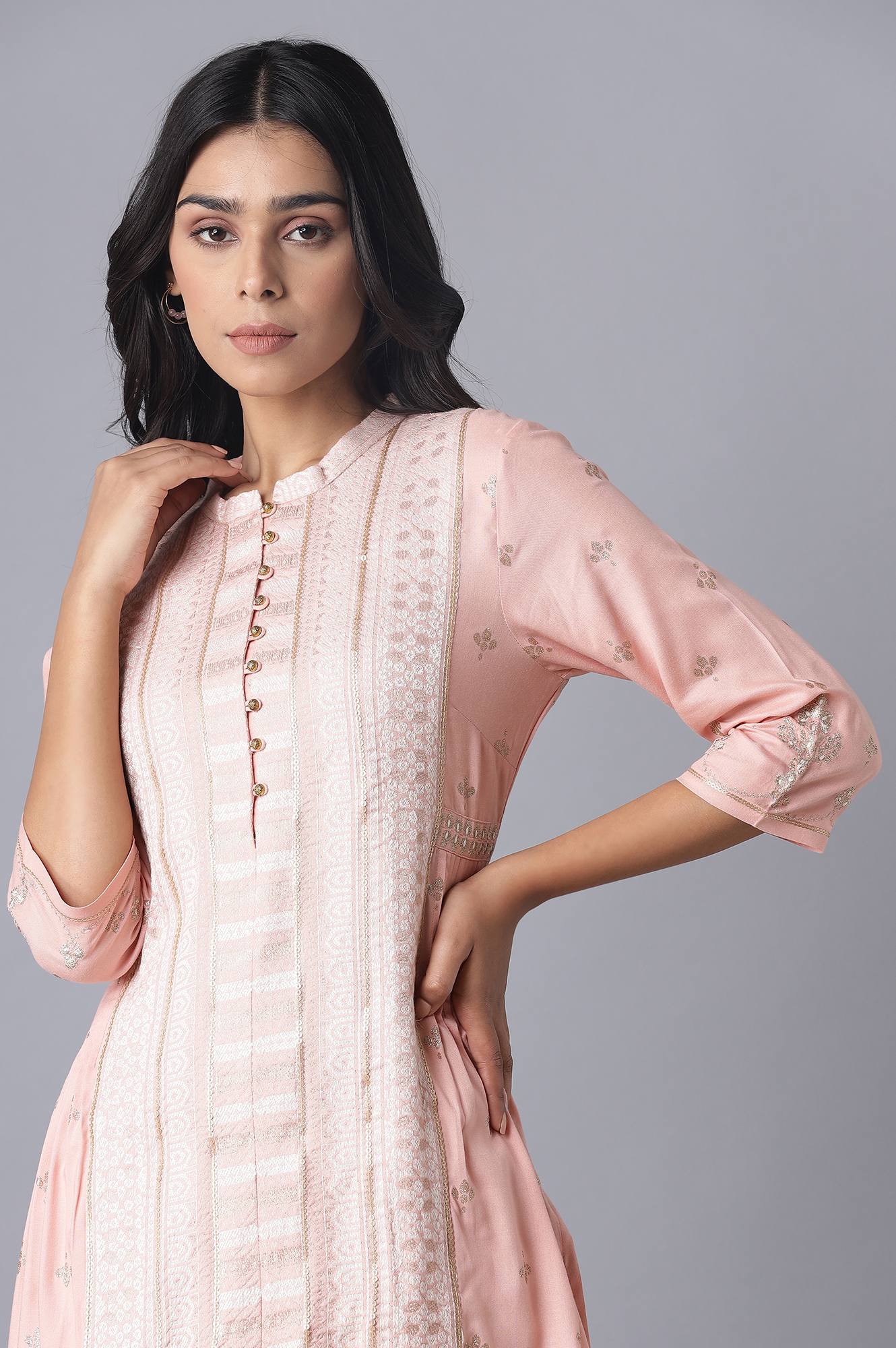 Pink Dobby Printed kurta