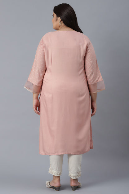 Pink Printed kurta with Embroidery