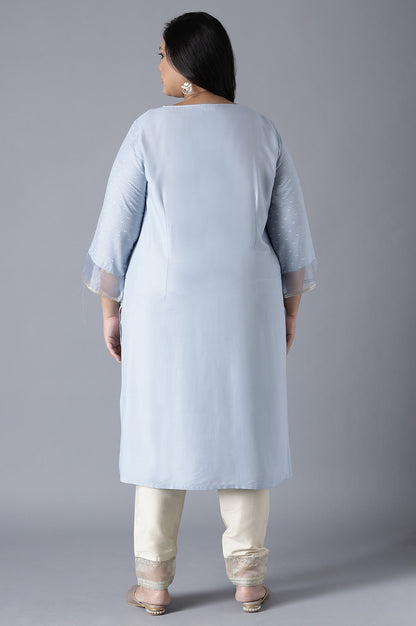 Light Blue Printed kurta with Embroidery