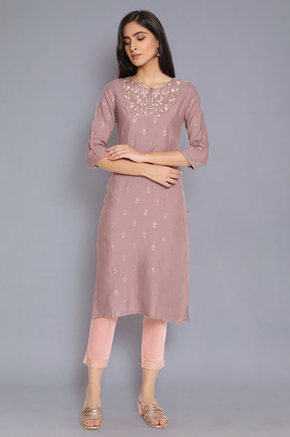 Purple Printed kurta with Embroidery