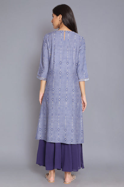 Blue A-line kurta with Embroidery