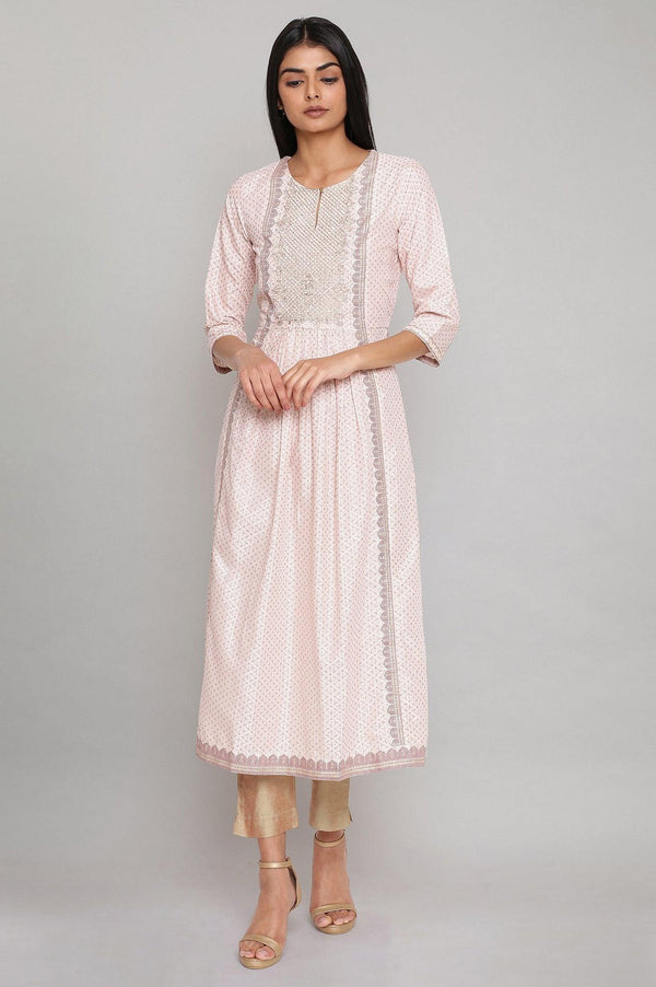 Light Pink Gathered kurta with Embroidery