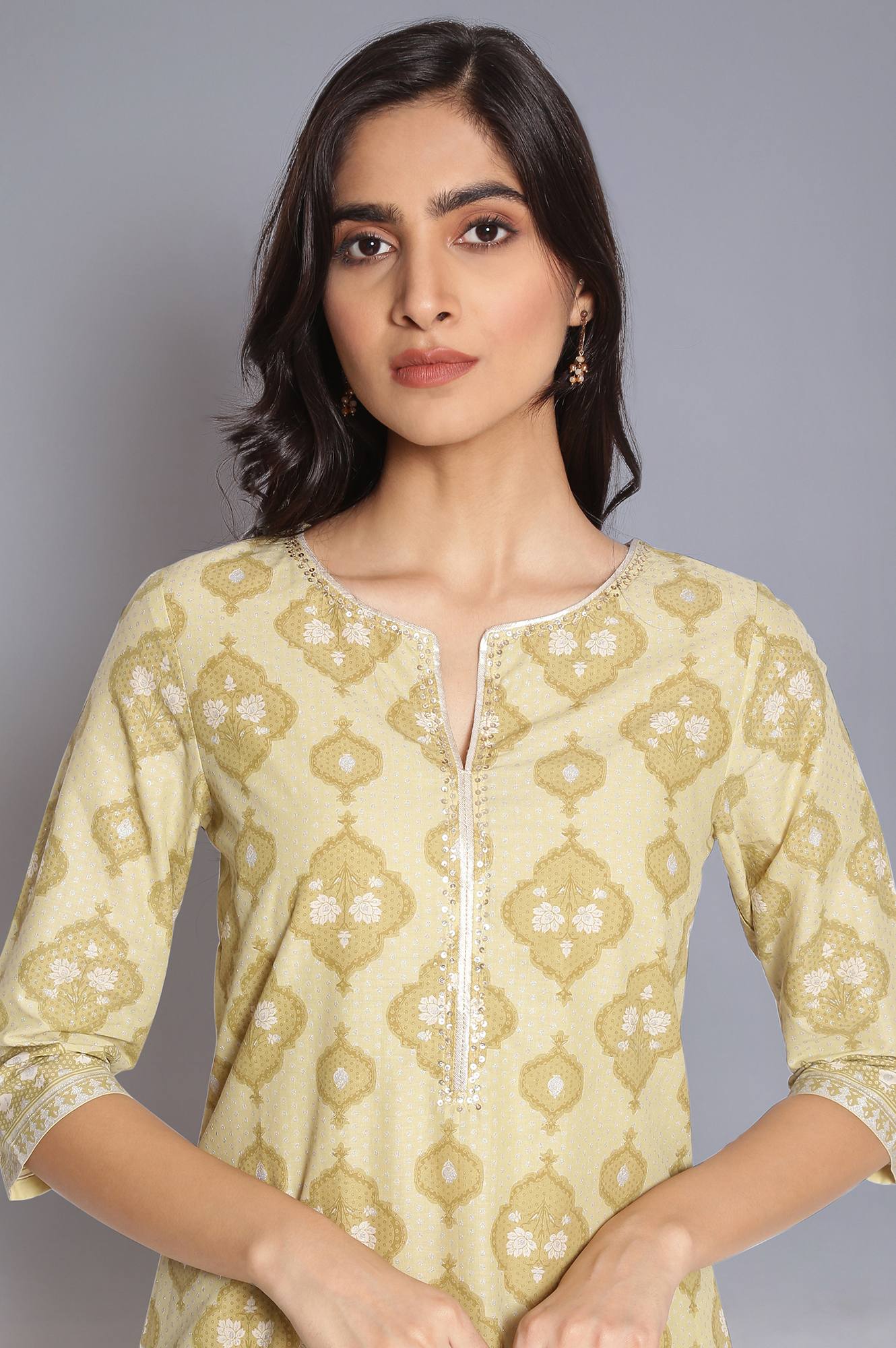 Minion Yellow Zari Embroidered kurta