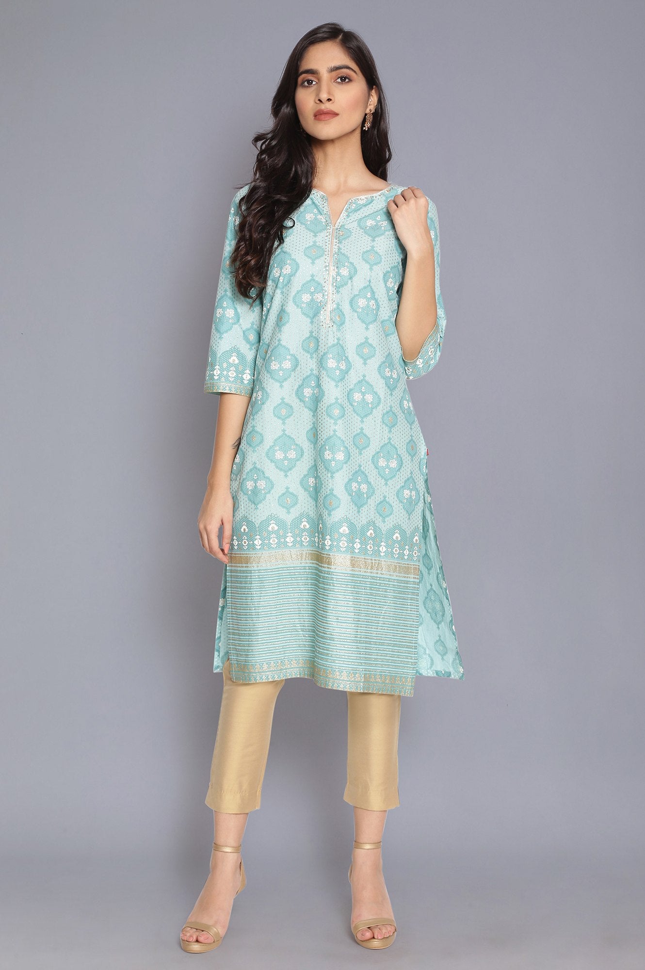 Aqua Blue Zari Embroidered kurta