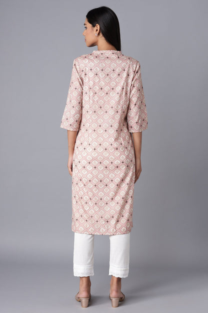 Pink Printed kurta with Embroidery