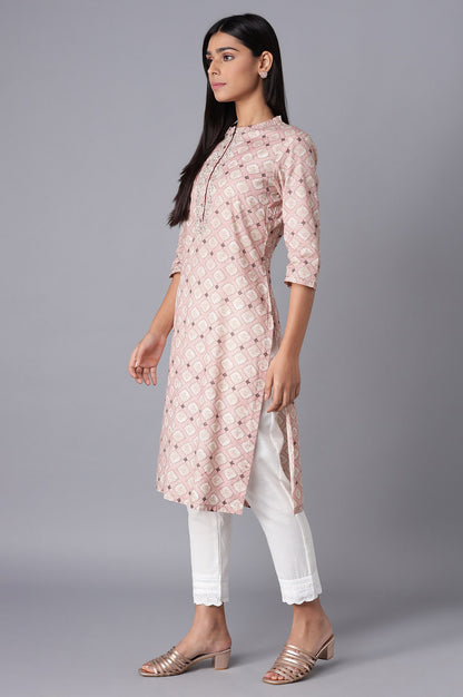 Pink Printed kurta with Embroidery