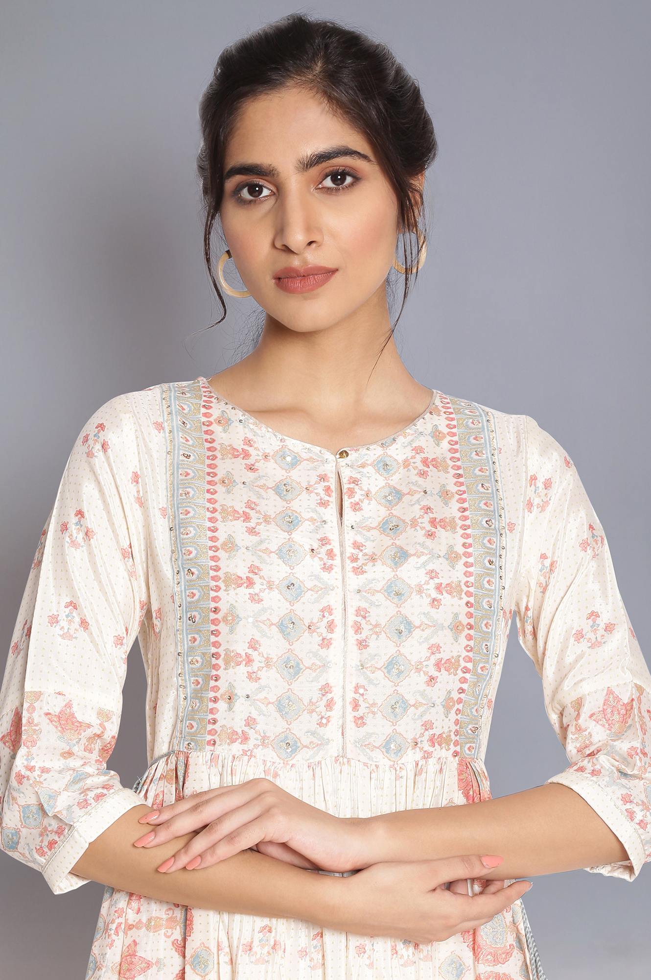 Ecru Floral Printed kurta