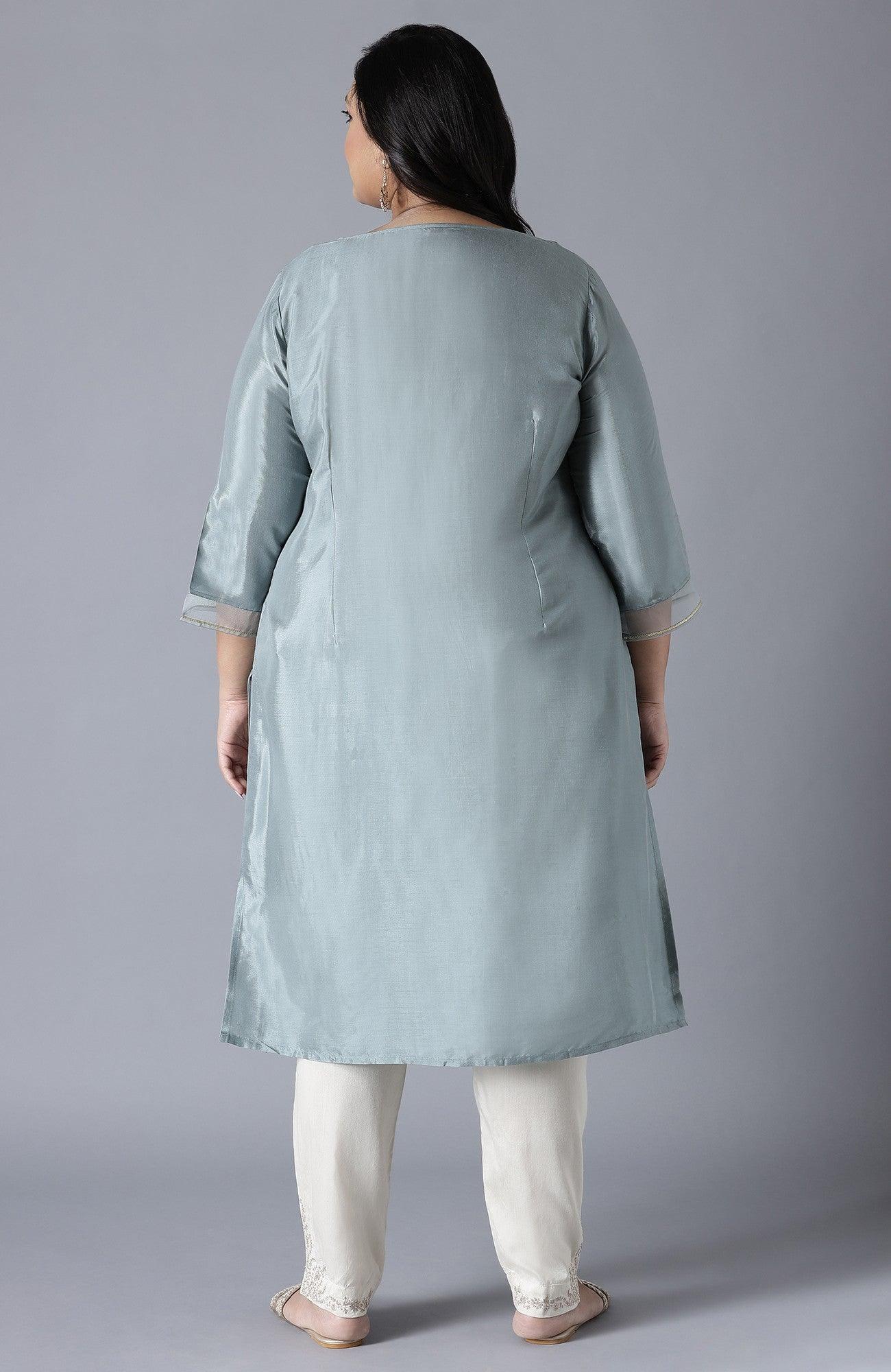 Slate Blue kurta with Embroidery - wforwoman